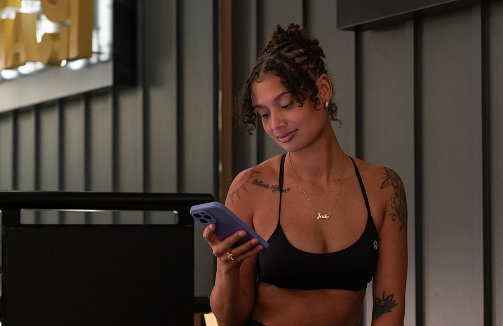 Pilates Addiction ambassador creating content in the studio